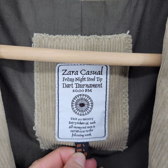 Zara casual corduroy tan blazer jacket mens large friday night steel tip dart - Picture 3 of 12